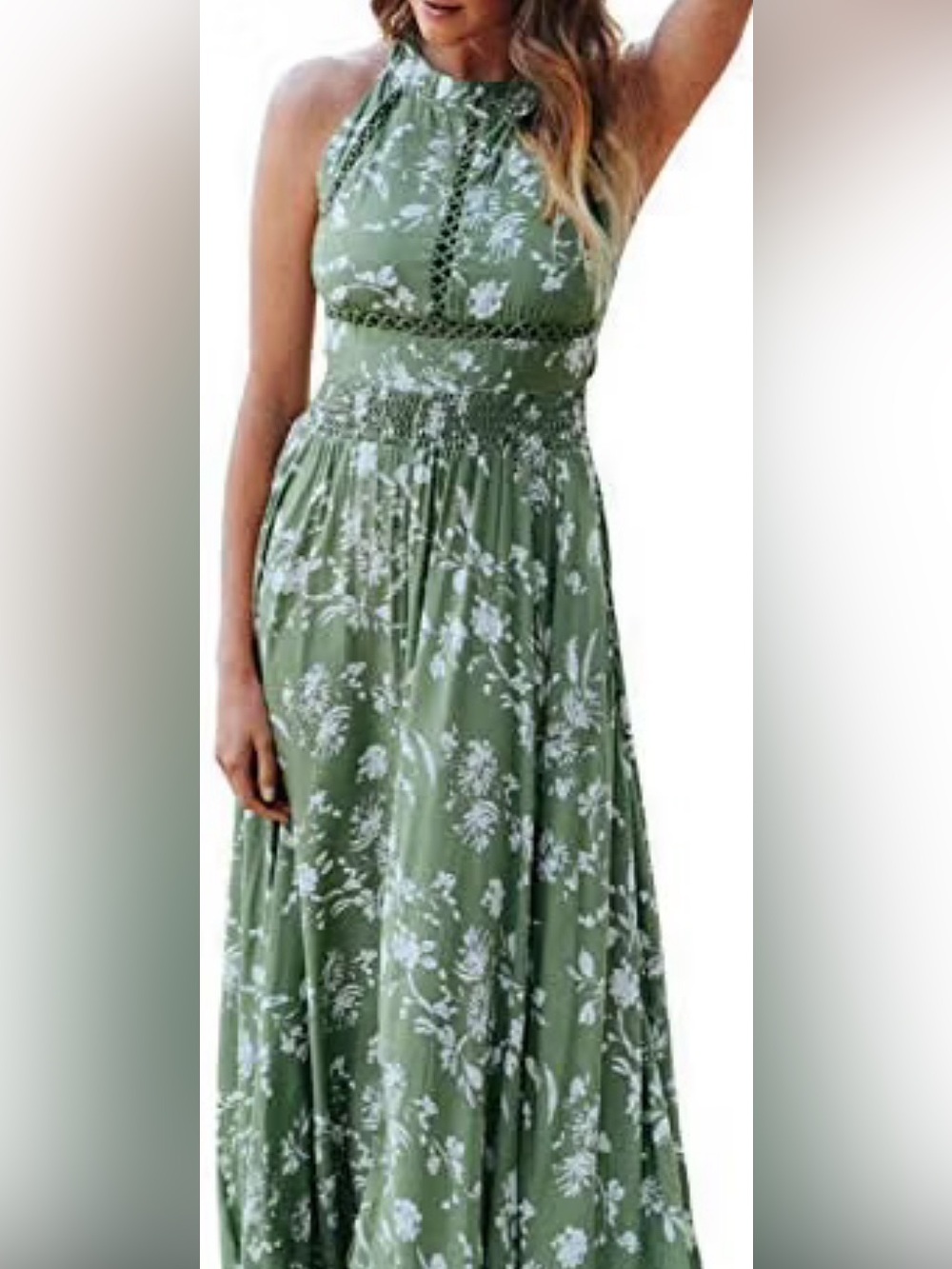 Green Floral Halter Maxi Dress Size M